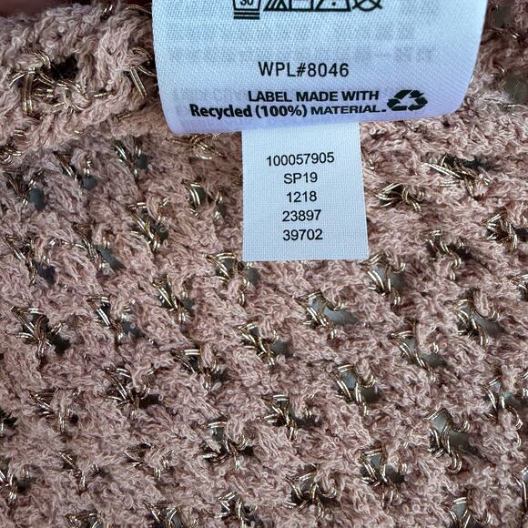 New INC Pointelle Pale Mauve Gold Sweater Women's XL Metallic V Neck Open Stitch - Picture 14 of 14